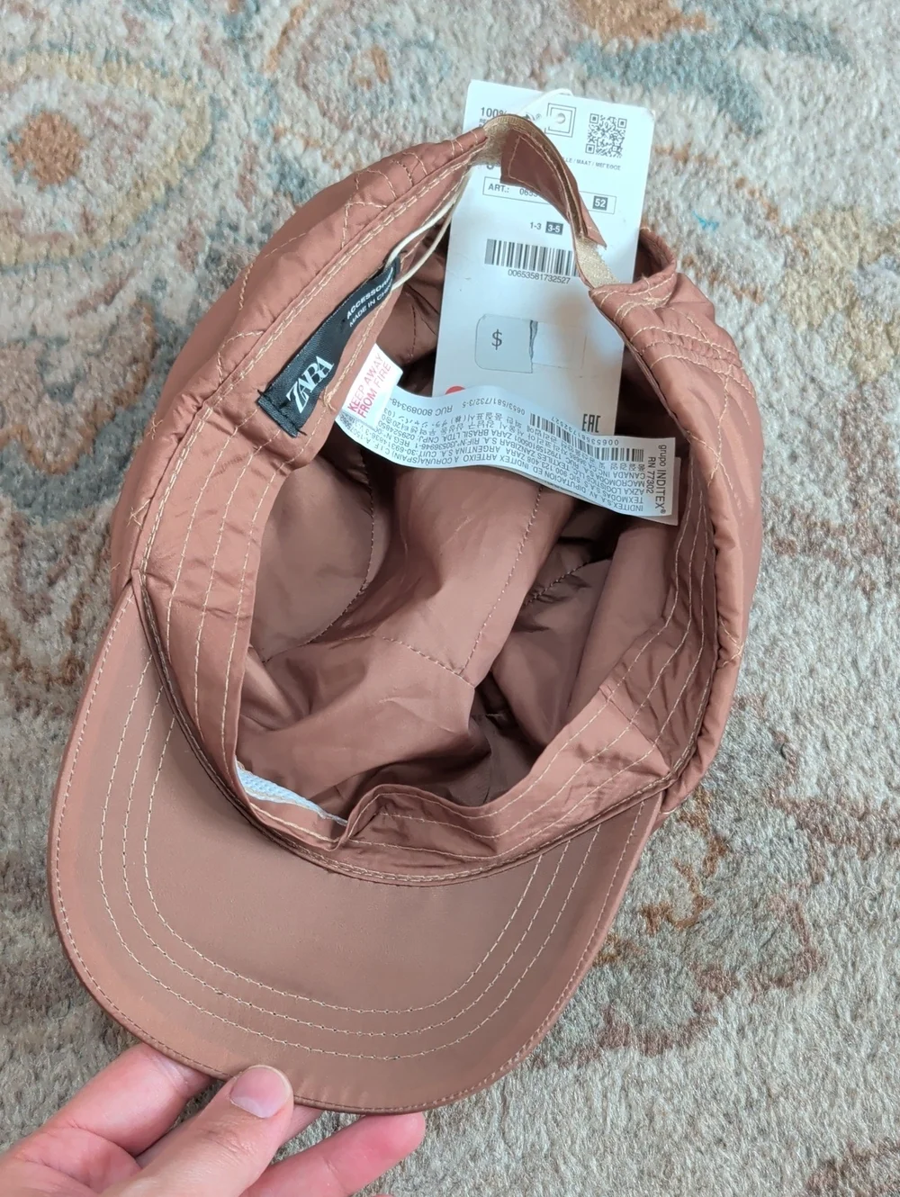 Zara Quilted Rust Orange Newsboy Cap